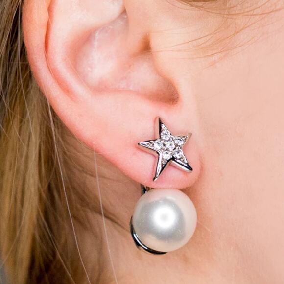 NEW Kenneth Jay Lane KJL Star Pearl Drop Pierced Earrings - Picture 5 of 5